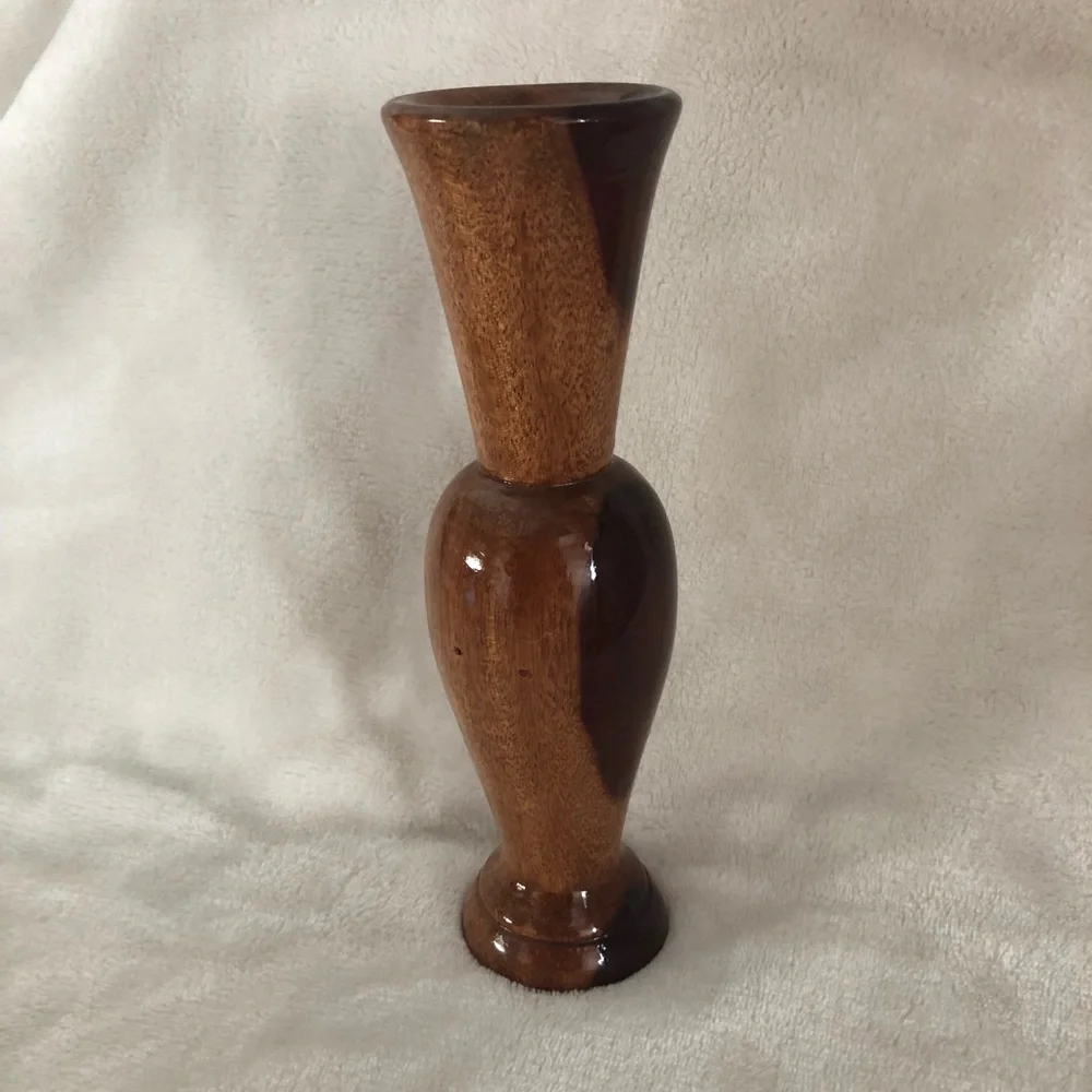 Glossy Wood Vase 8” Handmade Hand turned Artisan Decor